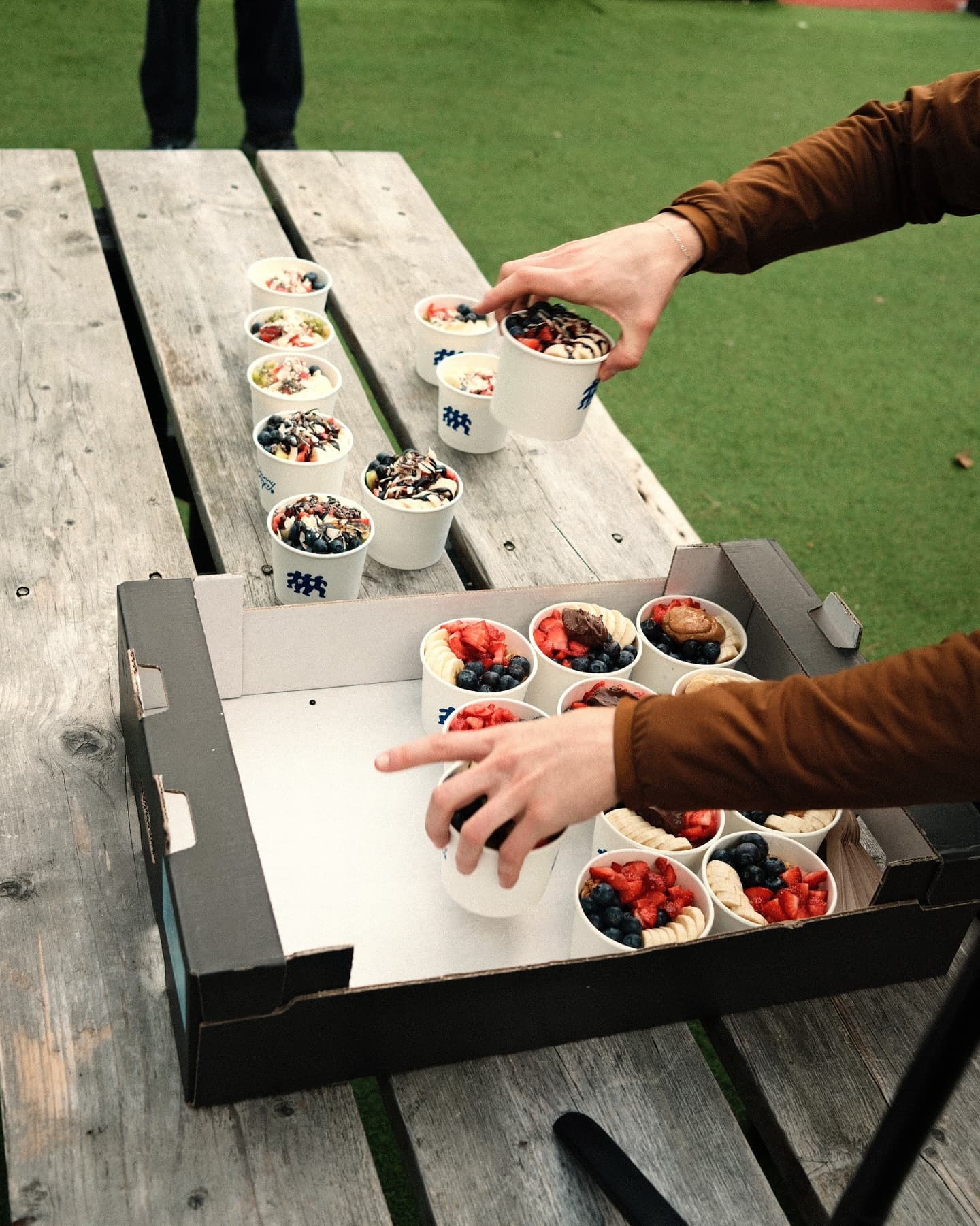 Berry Boys bowls laid out for an event on the grass