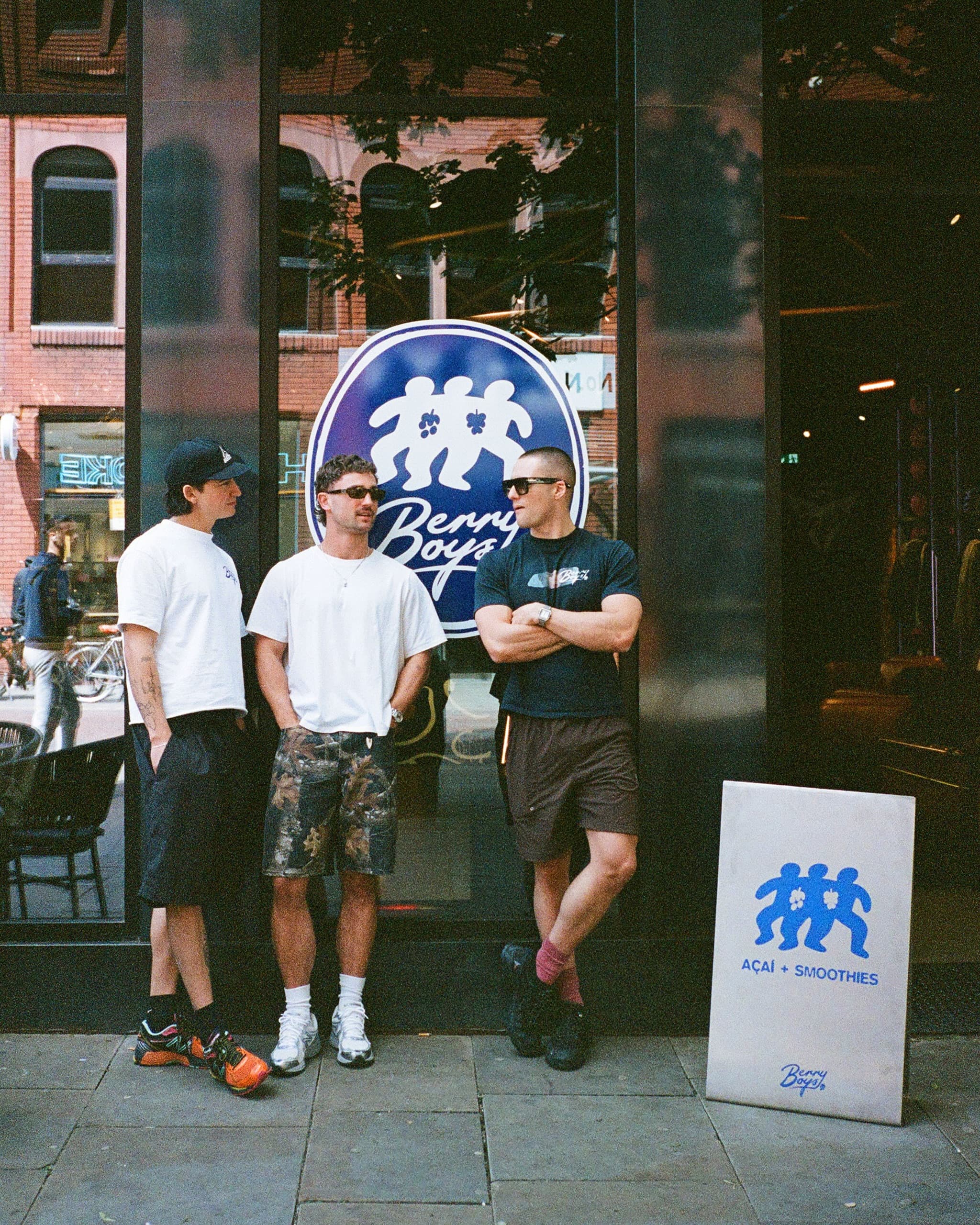 Josh, Finn and Harry outside the Berry Boys store