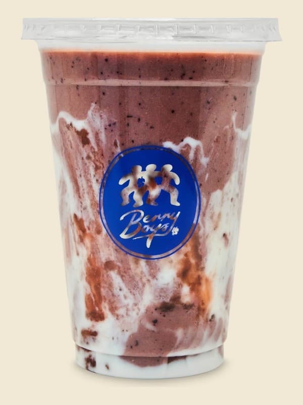 Lover Boy, a deep red smoothie in a Berry Boys cup